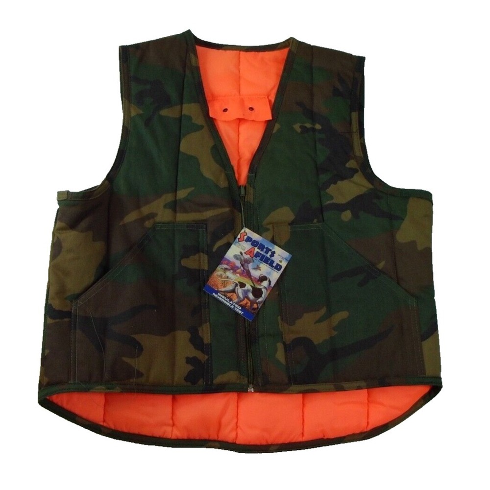 VTG Sports Afield Green Woodland Camo Reversible Hunting Puffer Vest‎ Mens Sz L